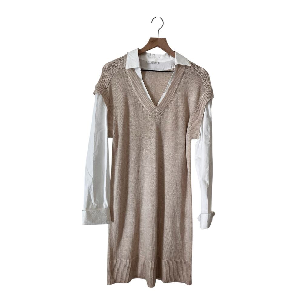 By The River Womens Wool Blend Layered Collared Sweater Tan Dress Size Large